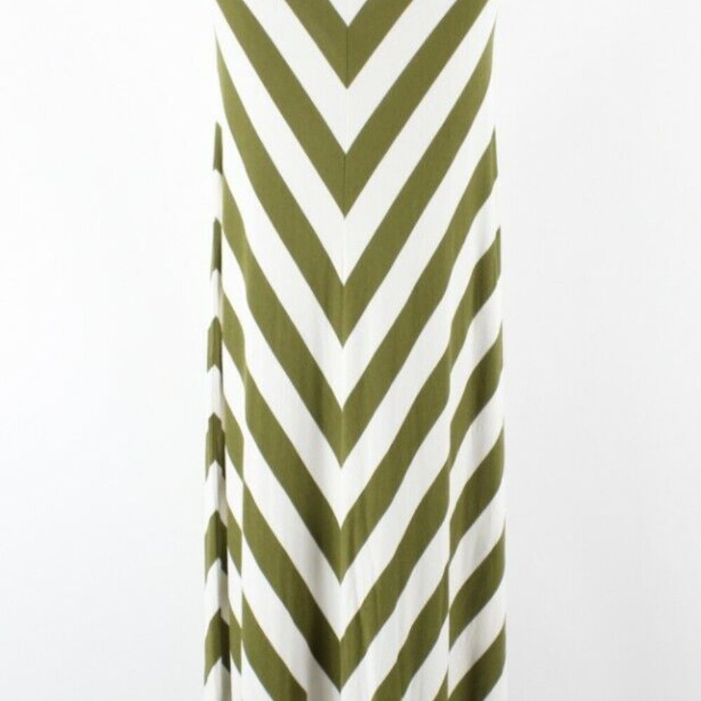 Sahalie Sz S Olive Ivory Stripe Extra Long Raw Hem Rayon Blend Maxi Dress - Picture 3 of 6